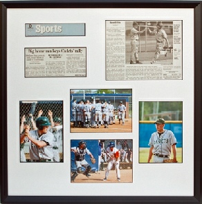 autographed pictures and news articles from a baseball game