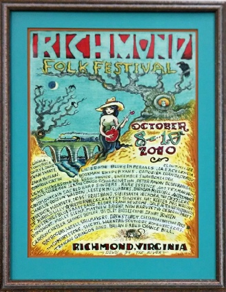 Richmond festival poster in a gray frame with turquoise matting